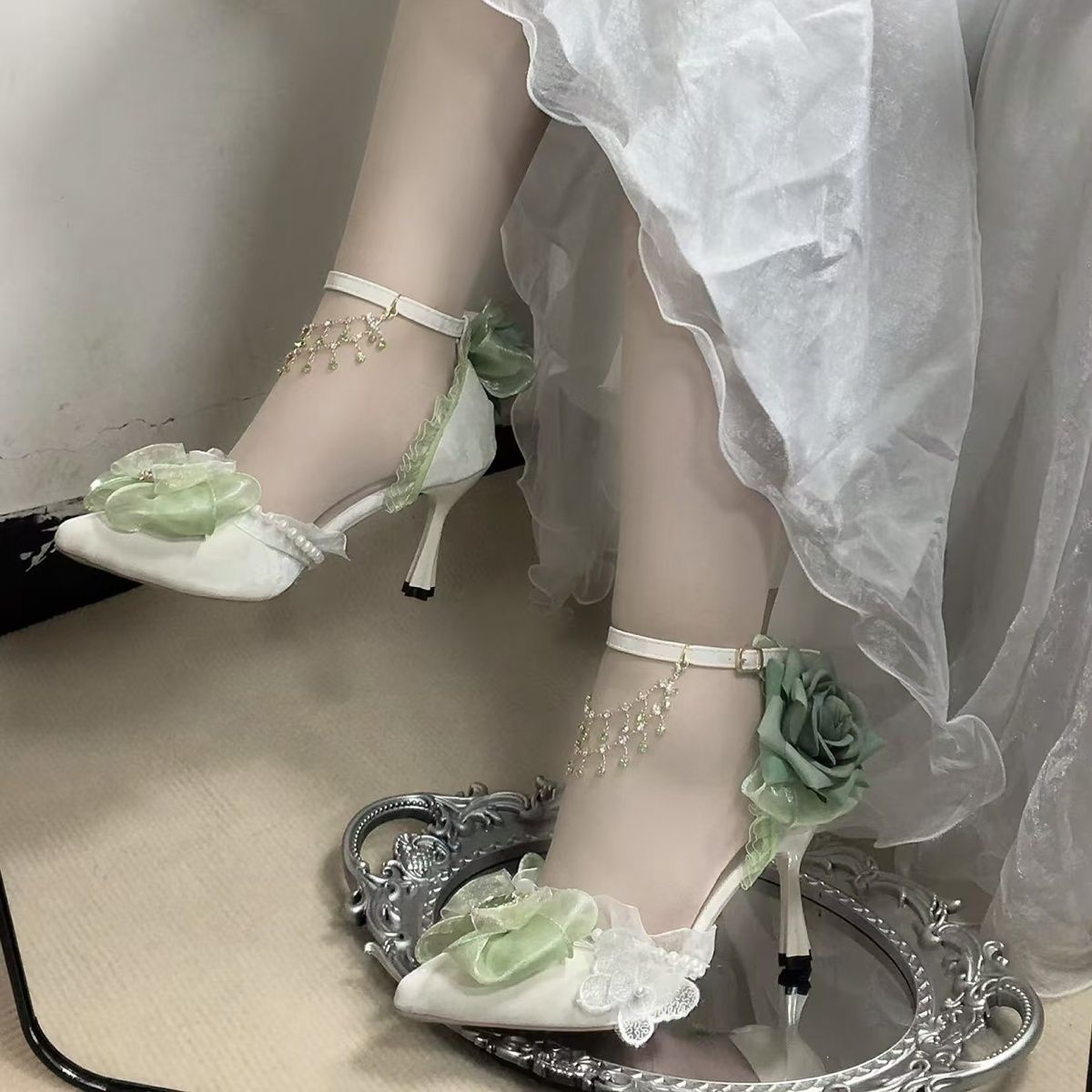 Flower Wedding High Heels Bow Handmade foto 3