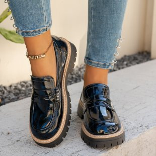 New Autumn Leather Belt-Buckle Patent Leather Leopard-Print Vintage Womens Shoes foto 5