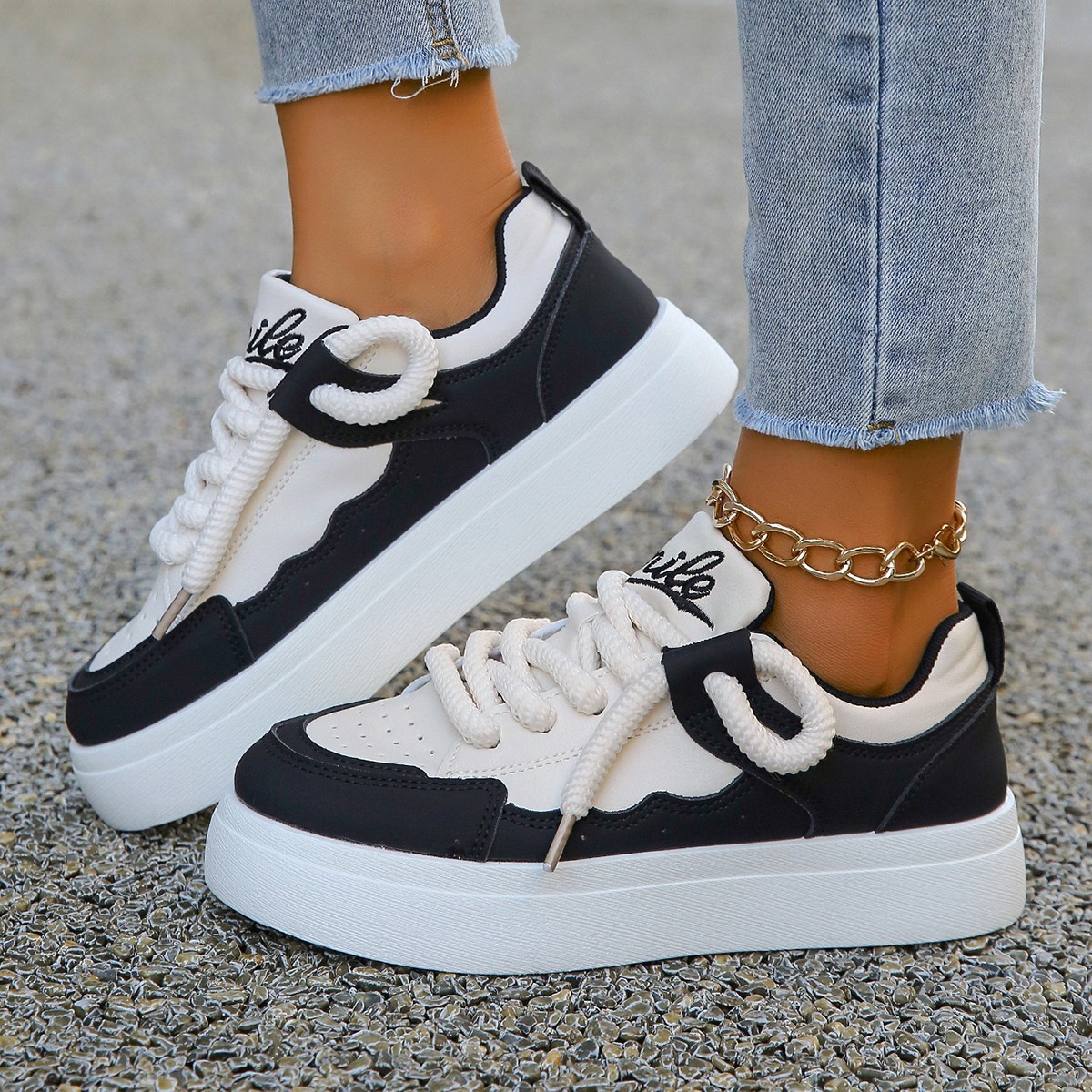 Large Size White Shoes Female Student Platform foto 4