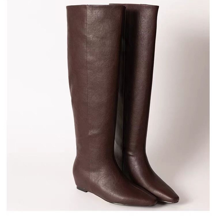 Retro Style Square Toe Flat Bottom Tall Knight Boots foto 4