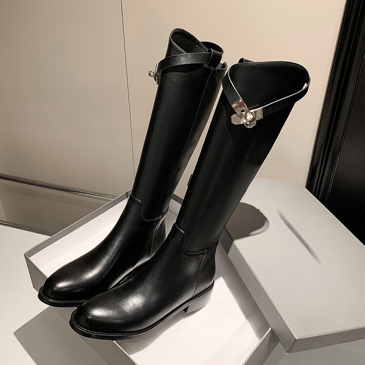 First Layer Cowhide Lock Knight Boots Big Tube Circumference Genuine Leather Below The Knee High Boots foto 3