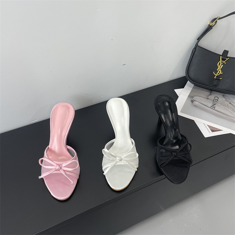 Fashionable Bow-Tie Open-Toe Mesh High-Heel Slide Sandals For Women foto 2