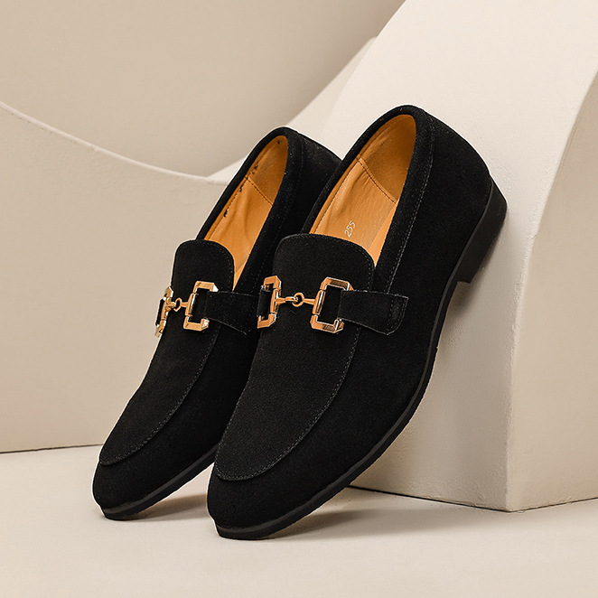 Mens Casual Leather Shoes With Metal Buckles foto 3