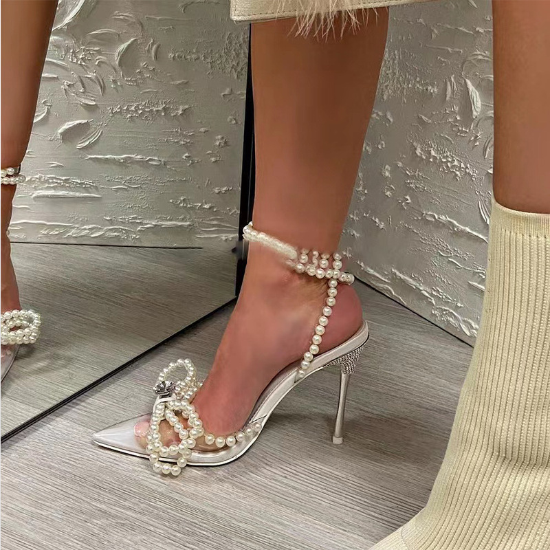 European And American Transparent Crystal Pearl Bow Head Sandals For Women foto 2
