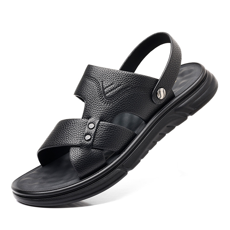 Men's Breathable Genuine Leather Beach Shoes Casual Soft Bottom Middle-aged And Elderly foto 4