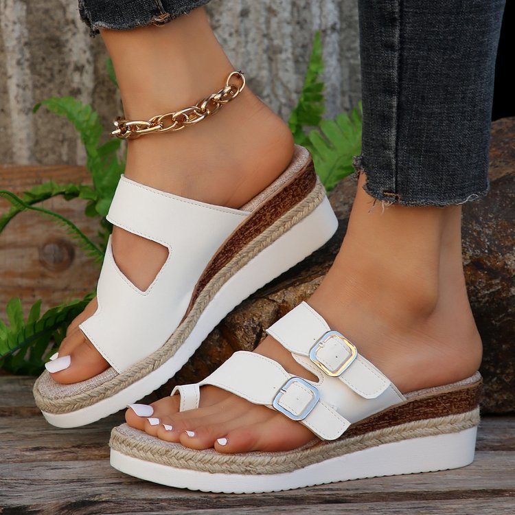 Casual Wedge Finger Fit Design Peep Toe Woven Fashion Sandals foto 3