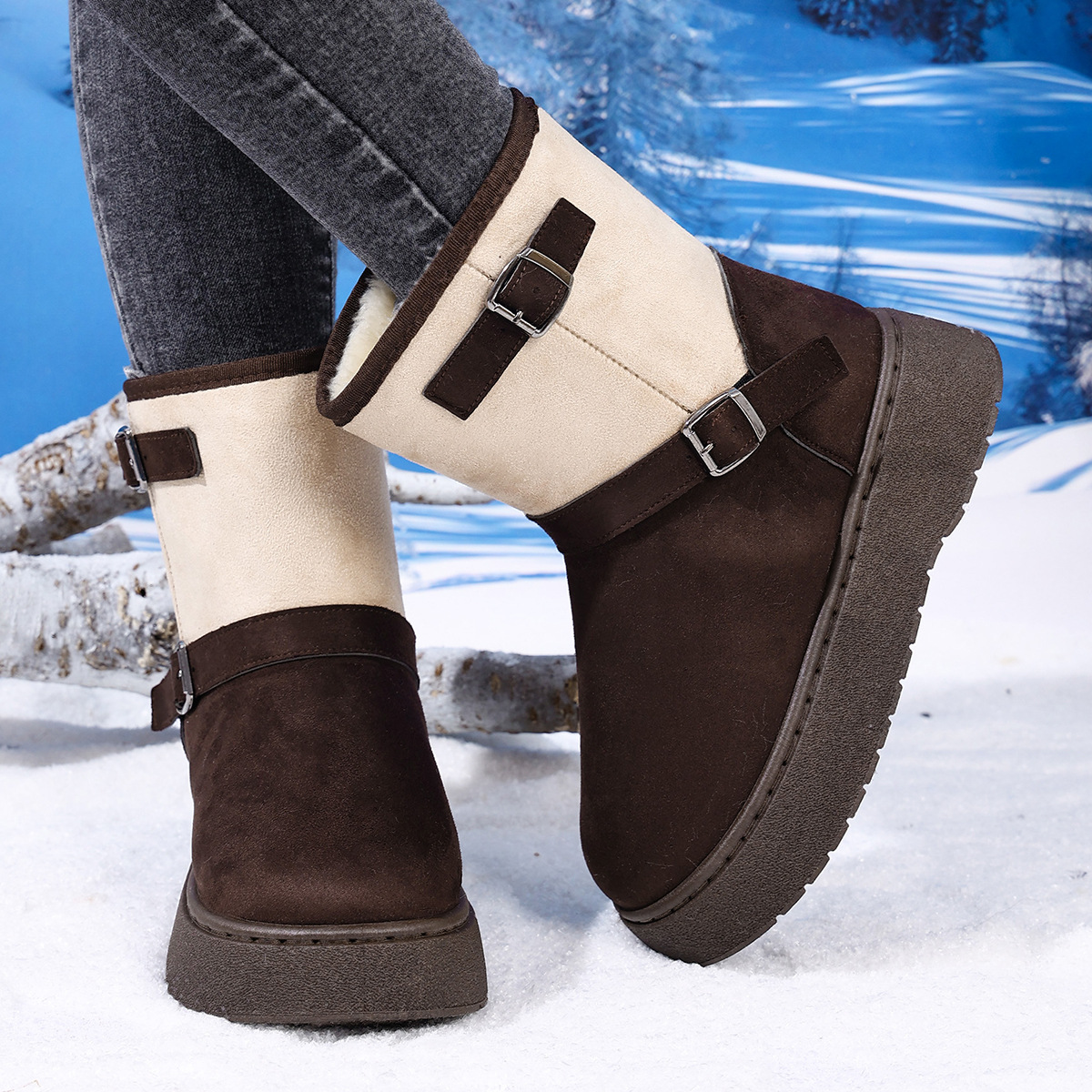 Round Toe Fashionable And Comfortable Furry Slip-on Snow Boots For Women foto 2