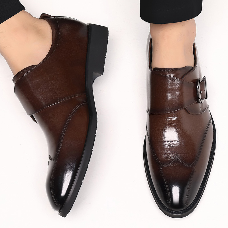 Casual Men's Buckle Color-changing Embroidered Leather Shoes foto 2