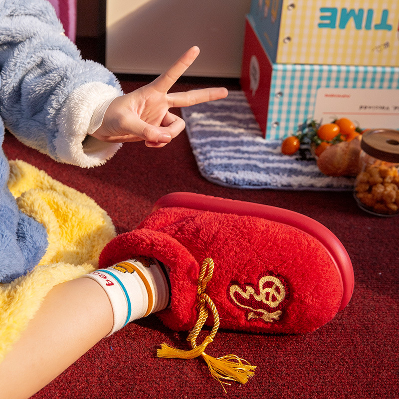 New Indoor Home Red Birthday Year Festive Woolen Slipper Winter foto 2