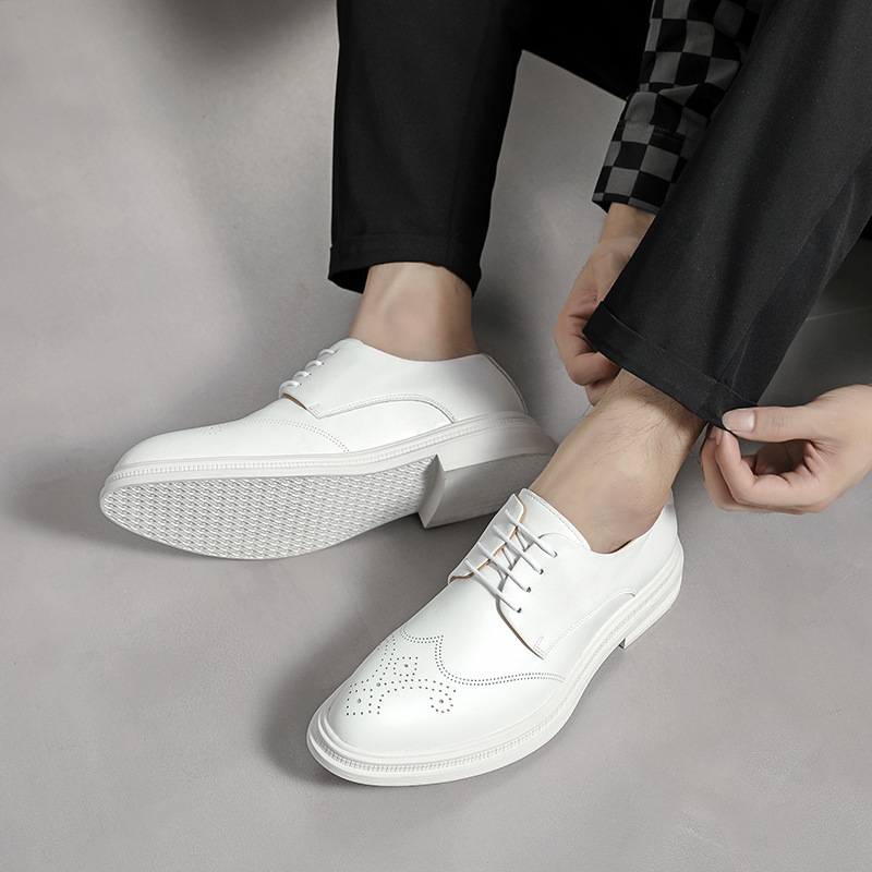 Men's Shoes British Formal Business Leather Shoes White Pointed Leather Shoes foto 4