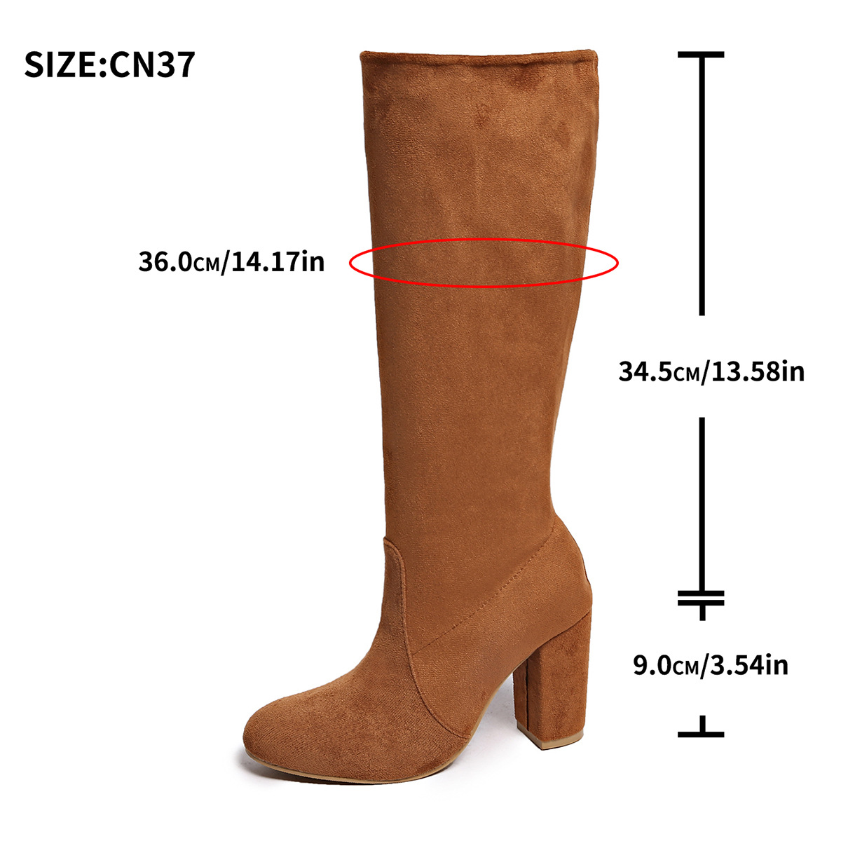 Suede Pleated High Thick Heel Pointed Toe Large Size Sleeve Boots foto 2