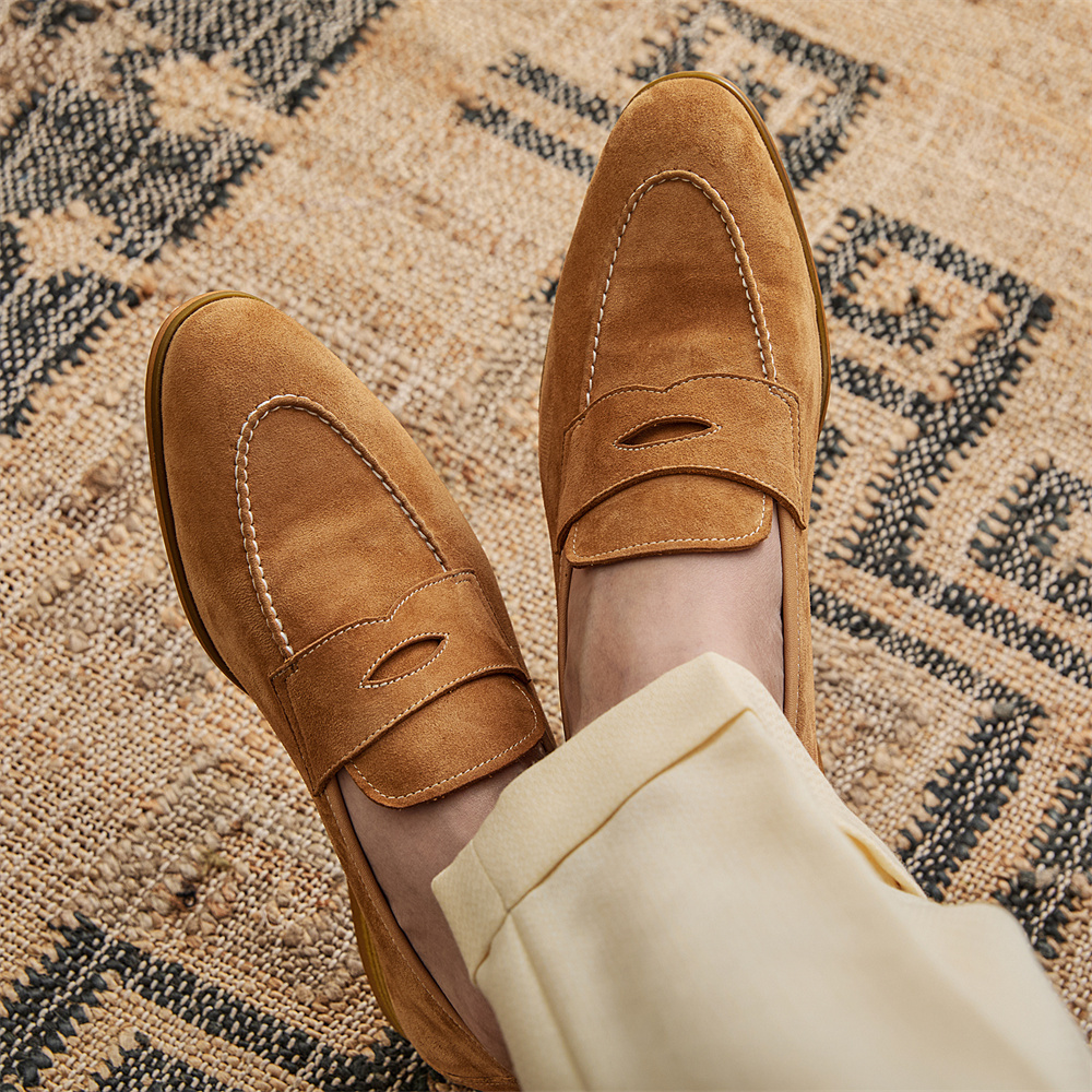 Men's Loafers With Round Toe Brown Suede foto 5