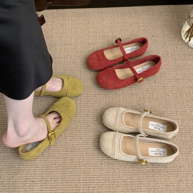 Low-cut French Vintage Suede Mary Jane Shoes Flat Shoes foto 2