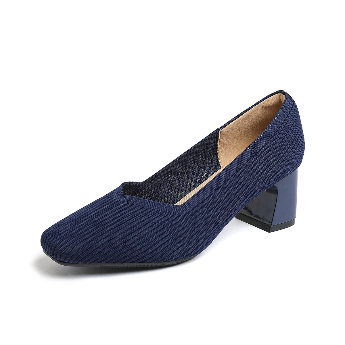 Women's Thick Head Stiletto Knitted Shoes Comfortable And Breathable For Commuting Versatile foto 5