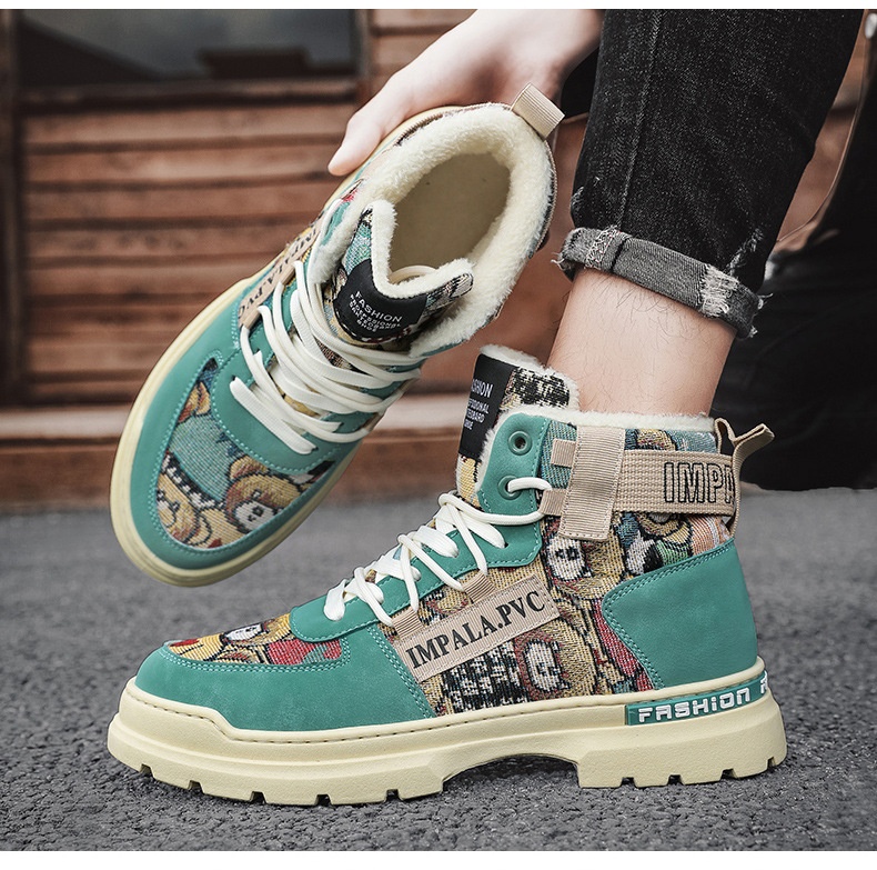 Fleece-lined Warm Martin Boots Worker Boot Men's Motorcycle Boots Student High-top Cotton Shoes foto 2