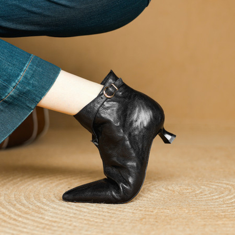 French-style Vintage Pointed-toe Mid-heel Ankle Boots For Women foto 5