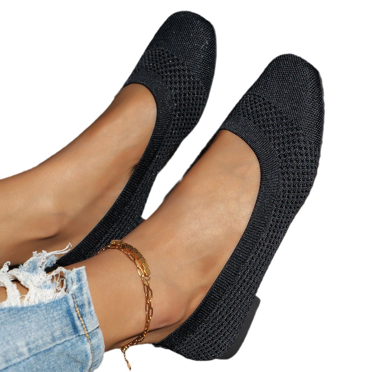 Large Size Flying Woven Women's Shoes Shallow Mouth Mesh Breathable foto 5