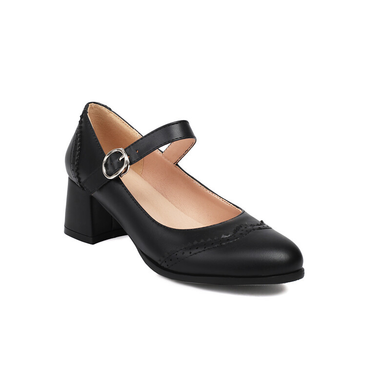 Preppy Style Round Toe Buckle Mid Heel Plus Size Women's Shoes foto 5