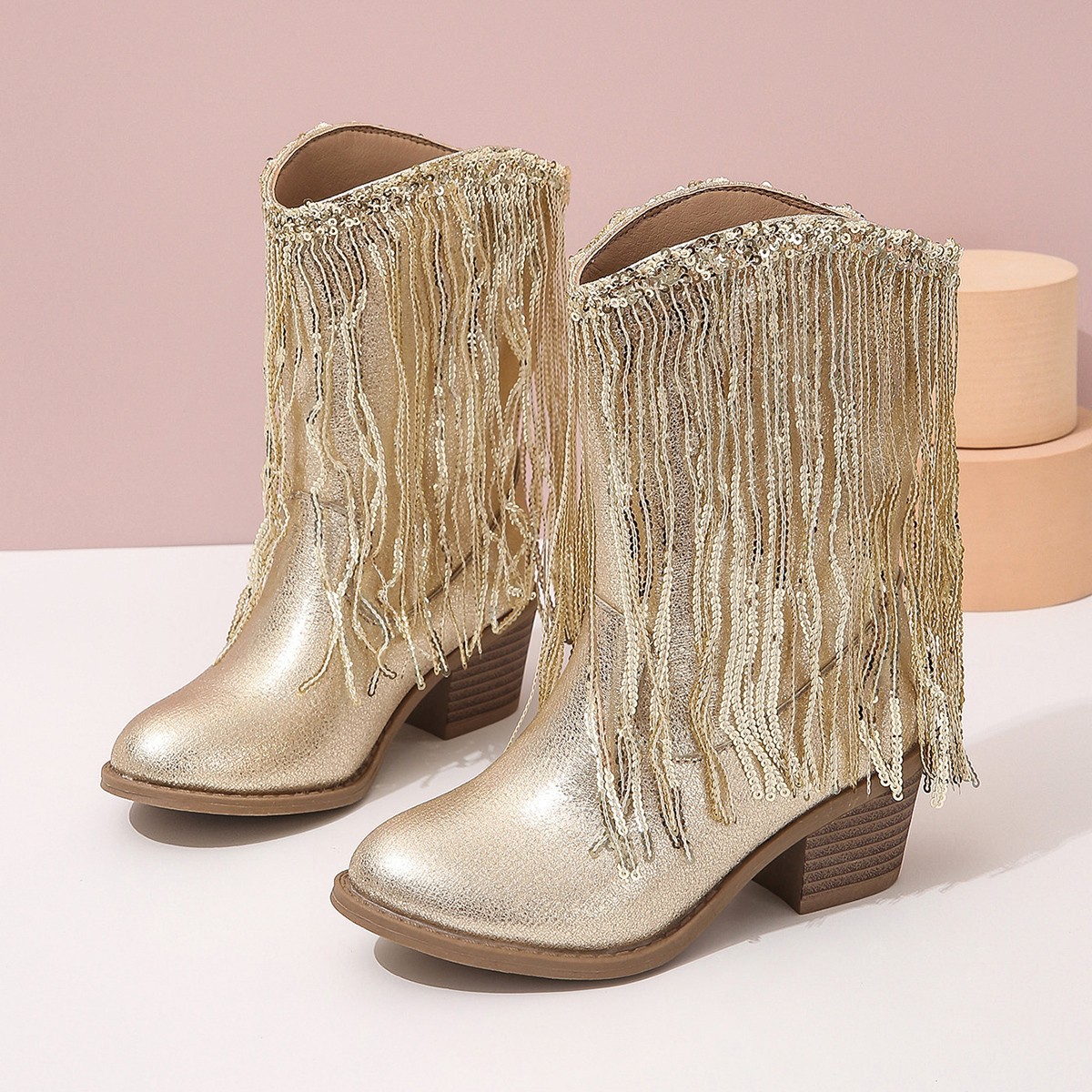Western-style Runway Chic Chunky-heeled Fringed Ankle Boots foto 2