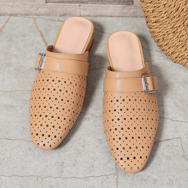 Closed-toe, Back-strap, Buckle-fastened Flat Womens Slippers foto 5