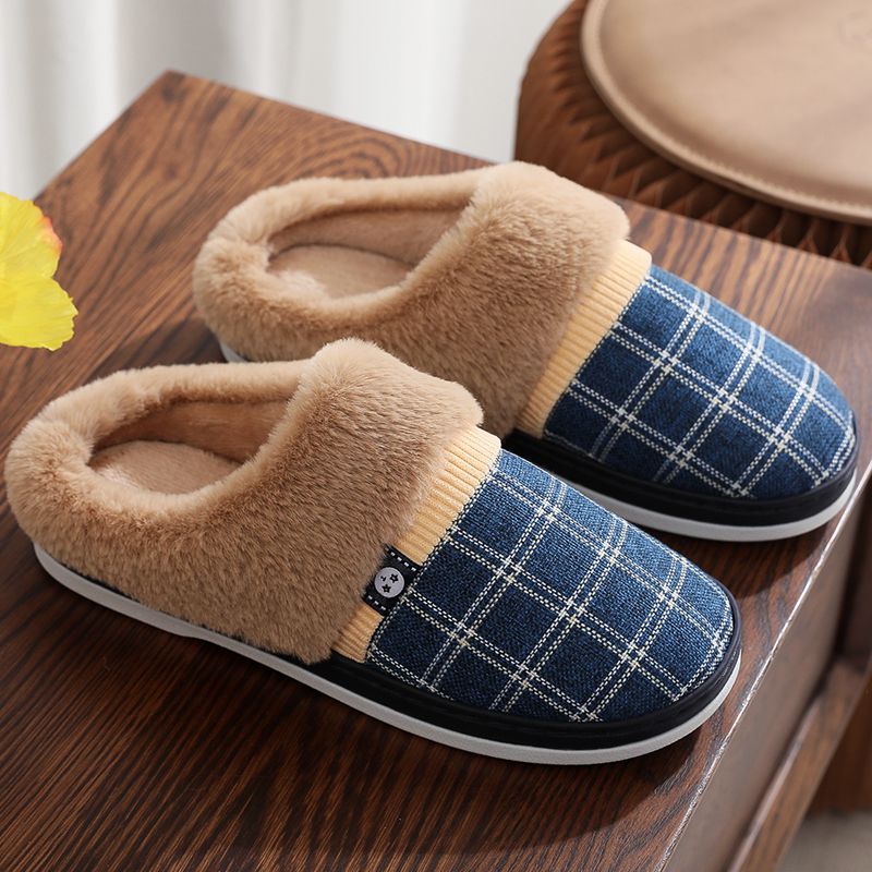 Mens Cotton Slippers For Winter Non-slip Warm And With A Thick Sole