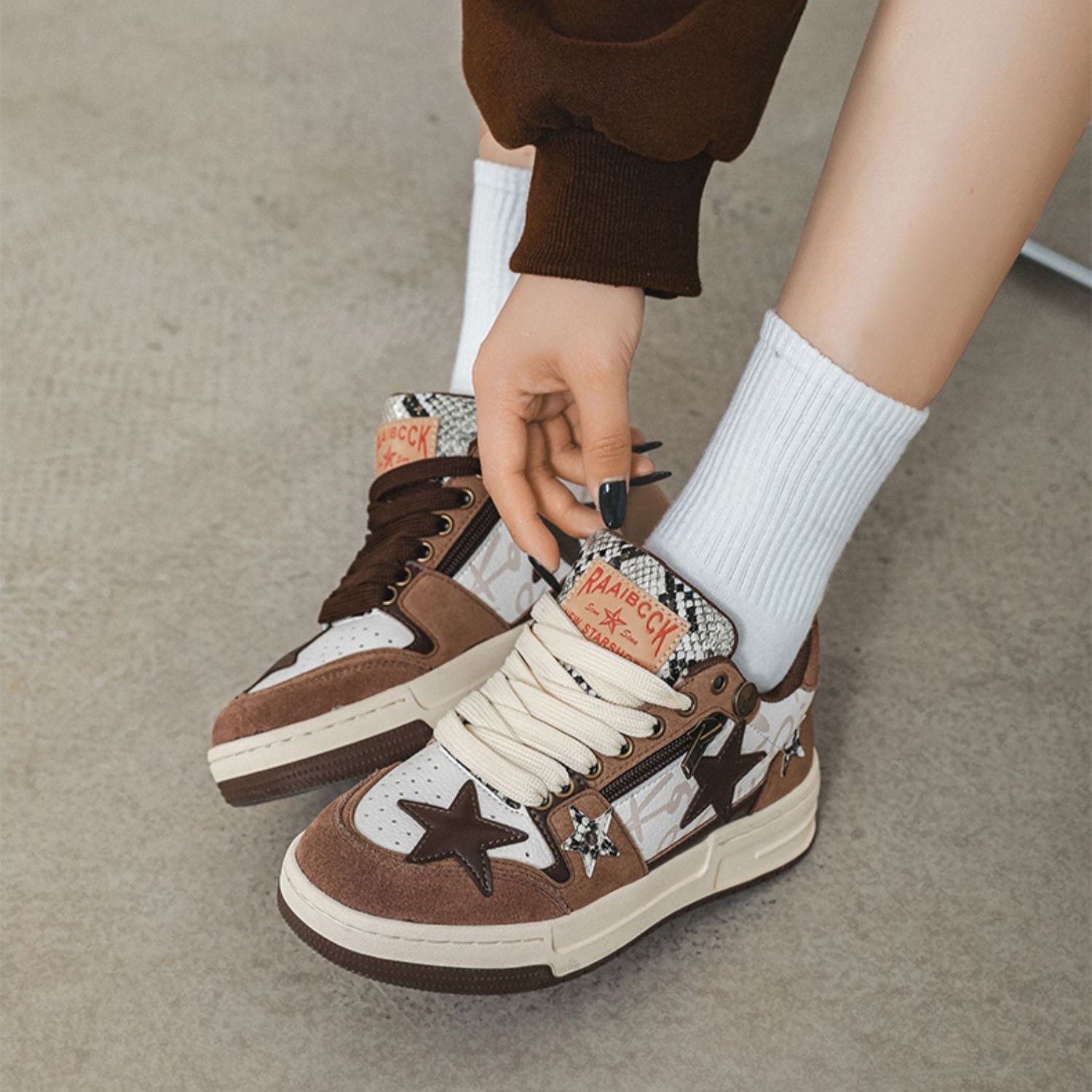 Brown Star Retro Board Shoes For Men foto 5