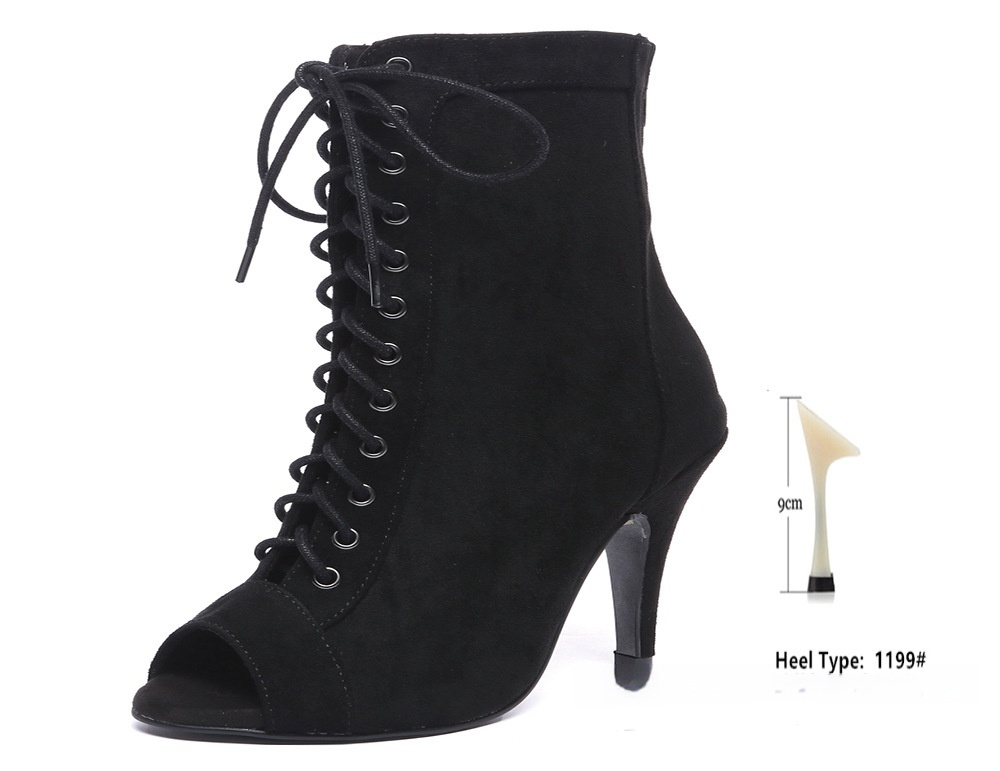 Women's Black Denim Gaobang Peep Toe High Heels foto 2