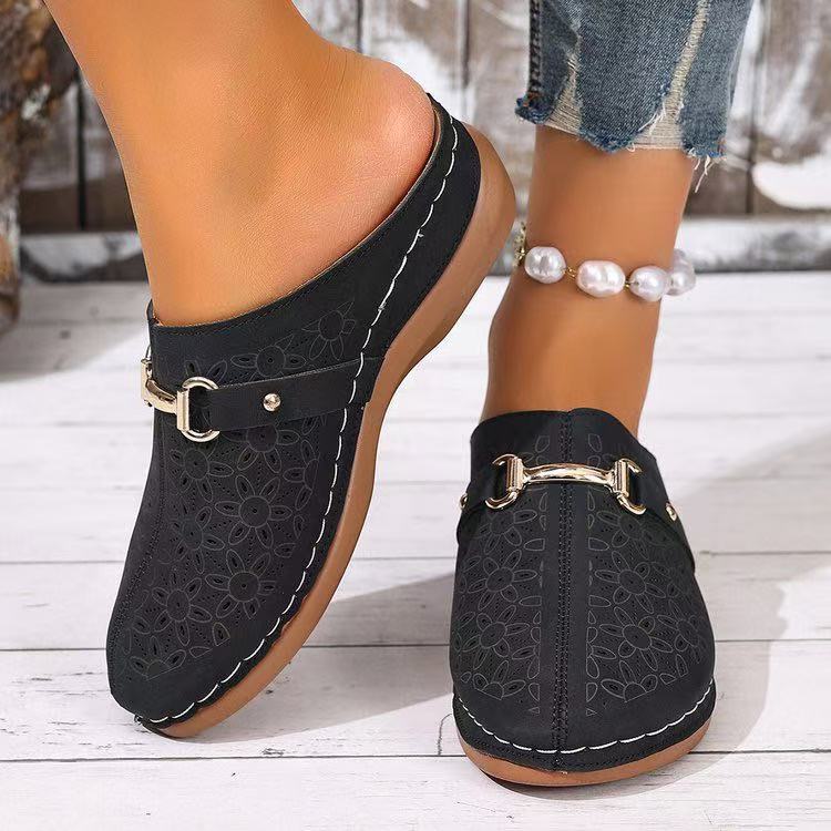 Summer New Closed Toe Metal Buckle Hollowed Women's Shoes foto 5