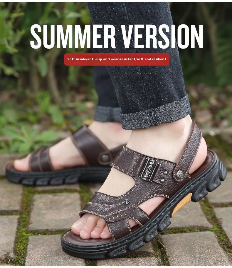 Men's Non-slip Casual First Layer Cowhide Sandal Slippers foto 4