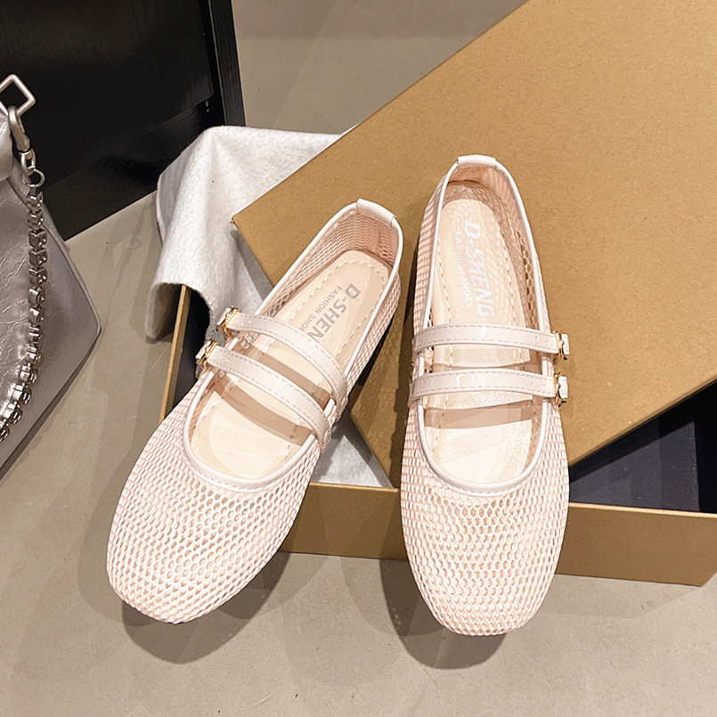 Round-toe Peep-toe Flat-heeled Buckle Sandals foto 2