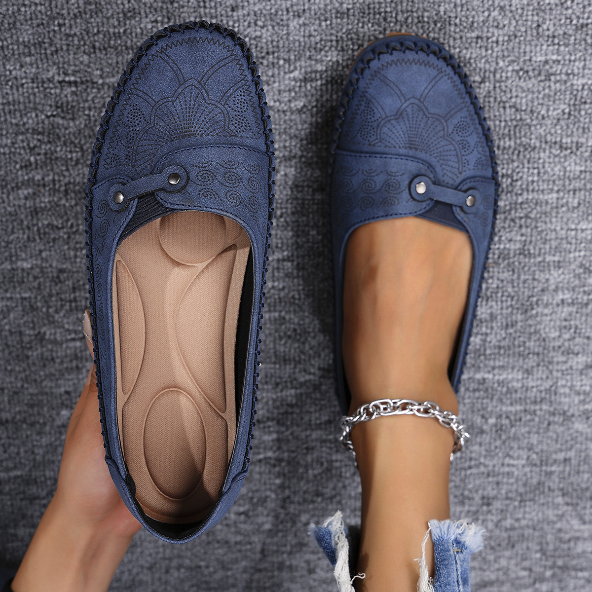 Womens Retro-Style Flat Loafers Shoes foto 3