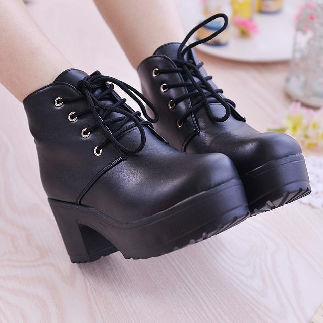 Womens Stylish Casual Round-toe Chunky-soled Ankle Boots foto 2