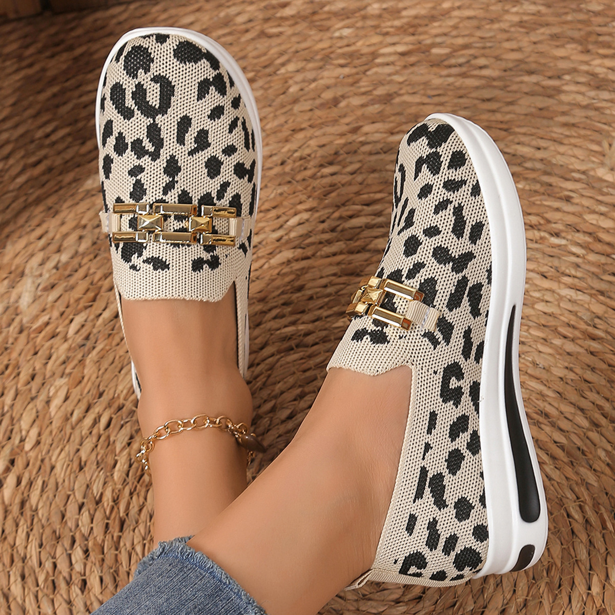 Leopard-Print Plus-Size Flat-Fabric Breathable Casual Shoes For Women foto 2