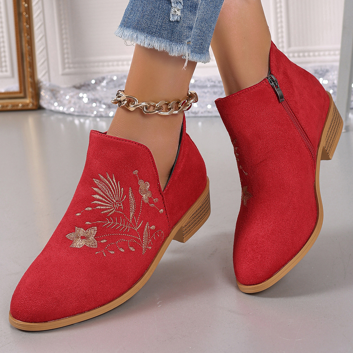 Women's European And American Fashion Pointed Printed Short Boots foto 2