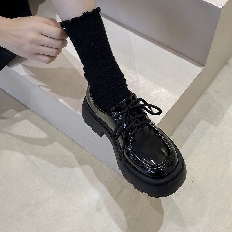 New Years Womens British-Style Chunky Sole Leather Shoes foto 3