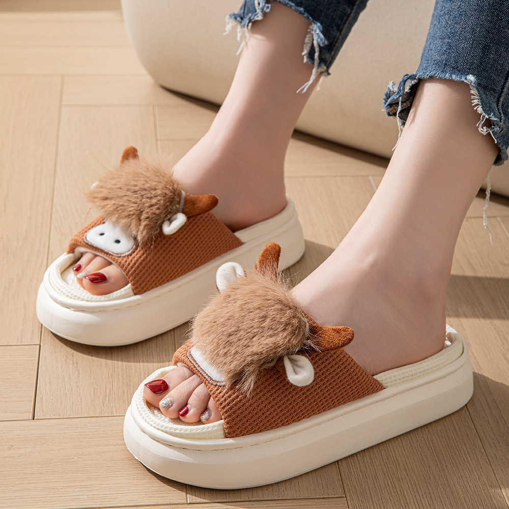 Spring And Autumn Linen Indoor Home Cartoon Eva Soft Bottom Mute Sweat-absorbent Slippers For Women foto 5