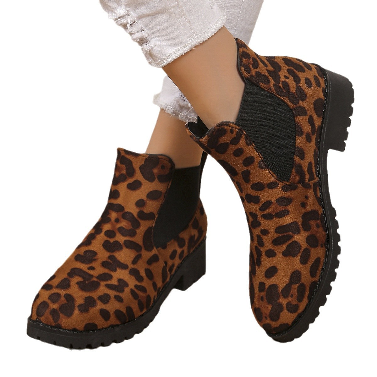 New Autumn Mid-Heel Leopard-Print Casual Womens Boots foto 4