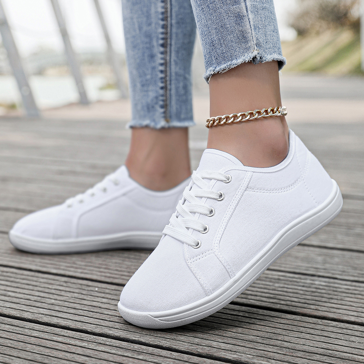 White Canvas Sneakers With Soft Soles For Couples foto 4