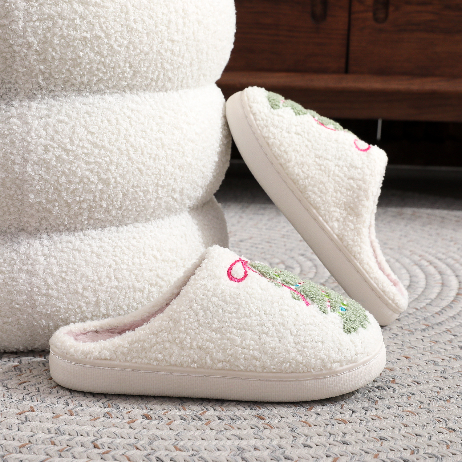 Fashion Bowknot Christmas Tree Cotton Slippers foto 2