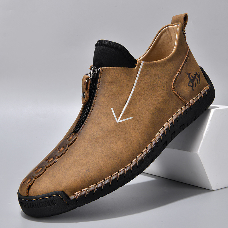 Men's Zipper Leather Boots Foreign Trade Hand-stitched Martin Boots foto 3