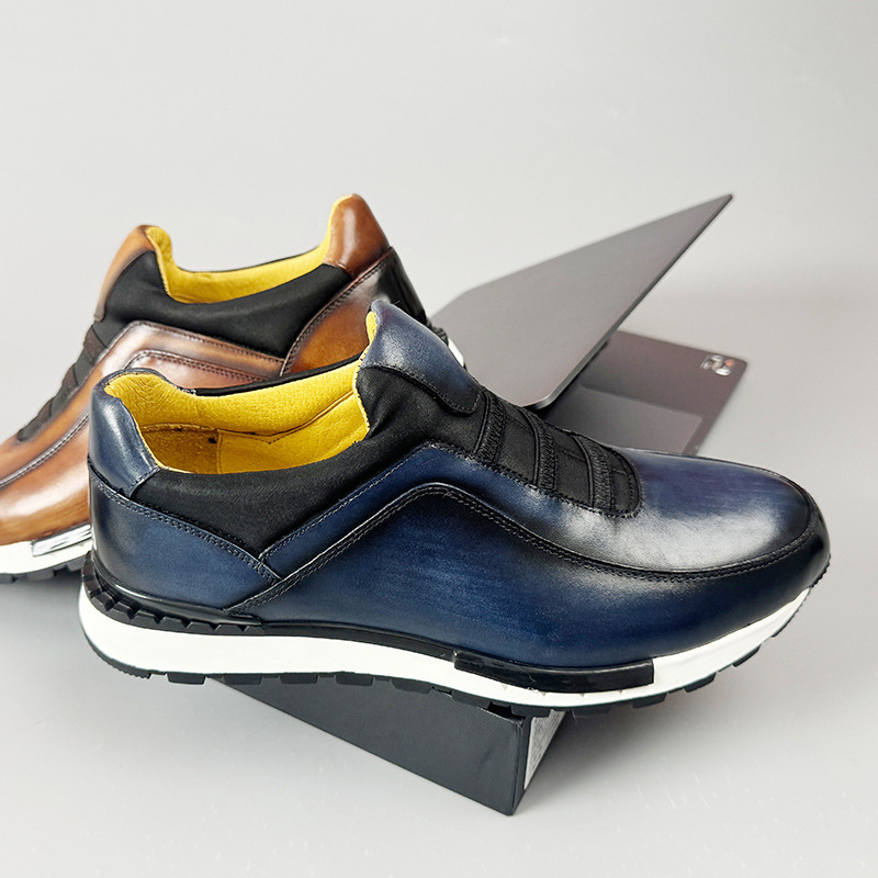 Round Head Genuine Leather Men's Shoes Fashion Casual Sneaker foto 3