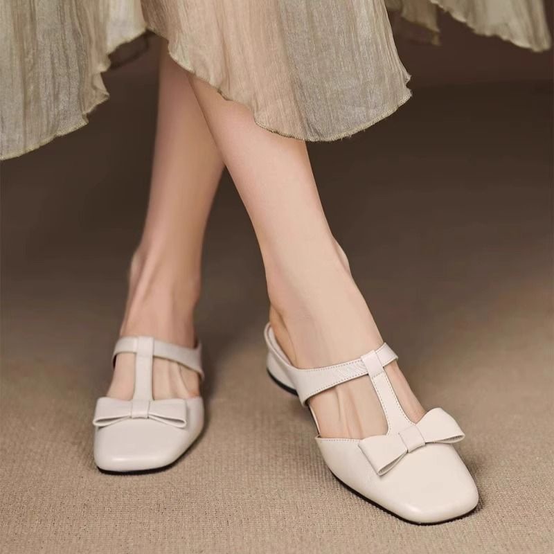French Style Bow Closed Toe Half Slippers For Women foto 4
