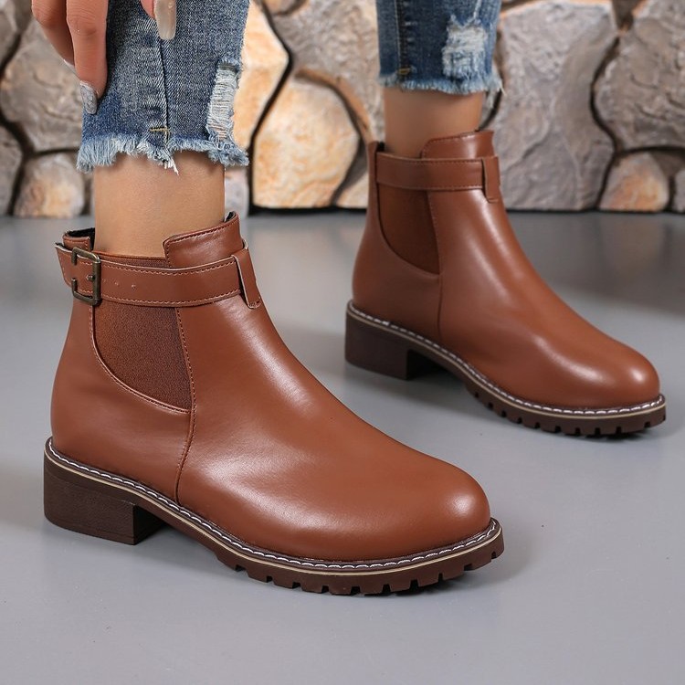 Belt Buckle Decoration Round Head Ankle Boots foto 5