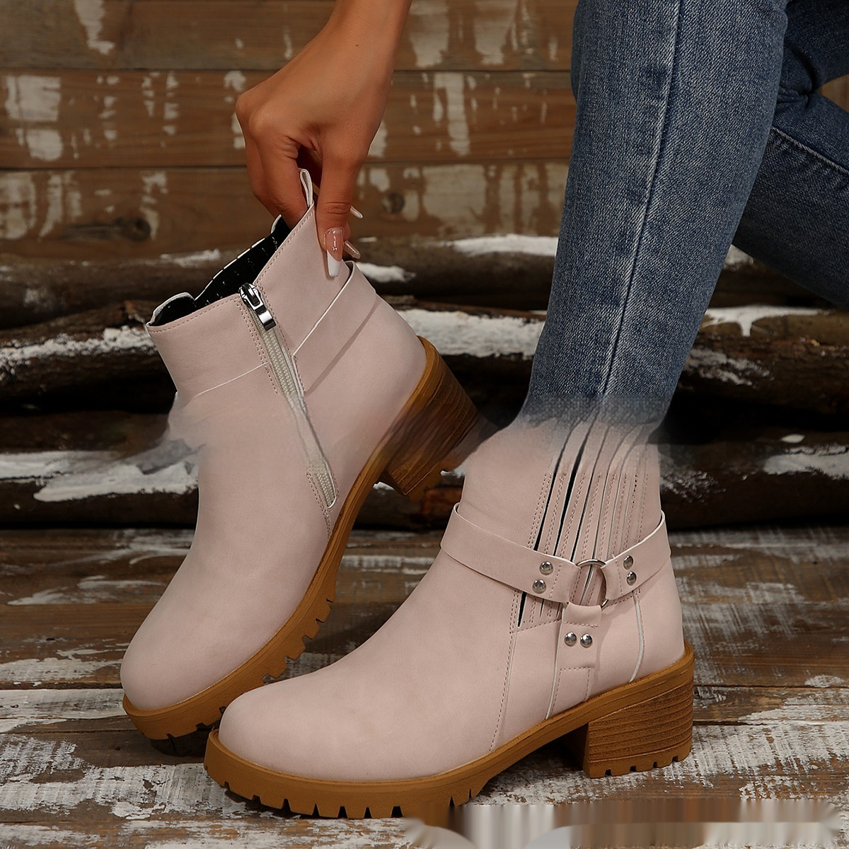 Belt Buckle Women's Ankle Boots Elastic Band foto 2