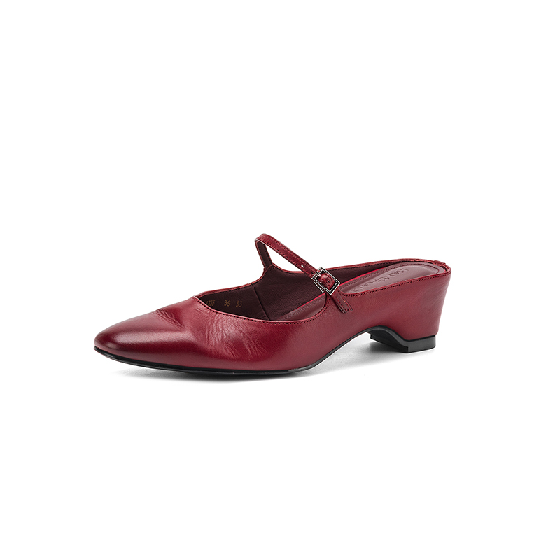 Women's Washed Full Grain Leather Mary Jane Mules, Low Heel Square Toe Slide Sandals foto 5