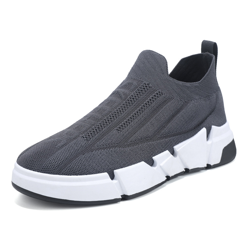 Spring Men's Casual Sports Shoes With Flyknit Mesh Upper And Sock Cuffs - Slip-on foto 5