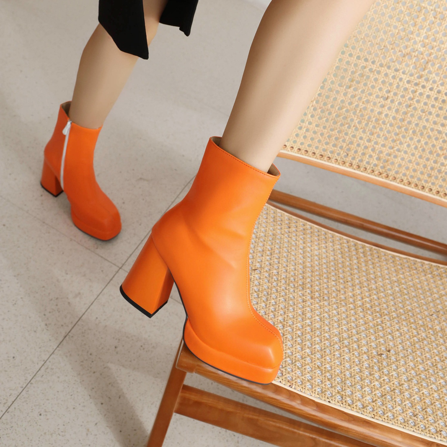 Womens Retro Chunky Heel Platform Side-Zip Ankle Boots foto 3
