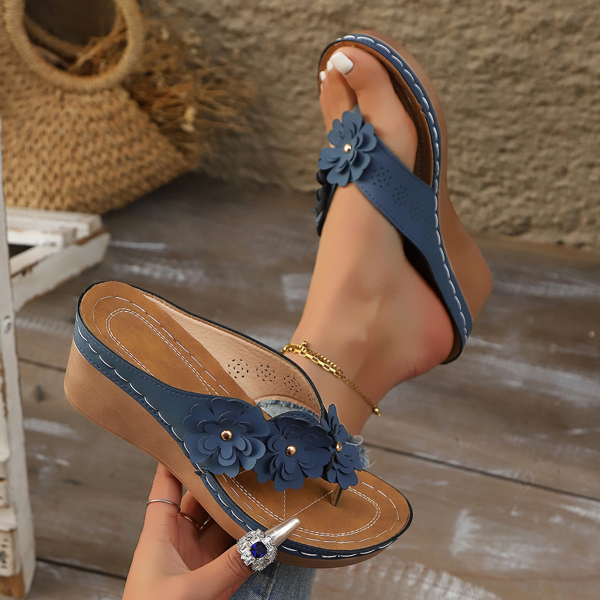 Flower Stitching Wedge Women's Sandals foto 3