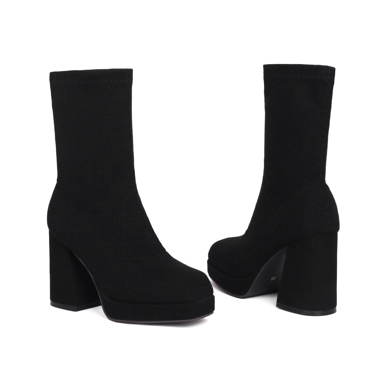 Womens High-heeled Chunky-soled Square-toe Ankle Boots foto 4