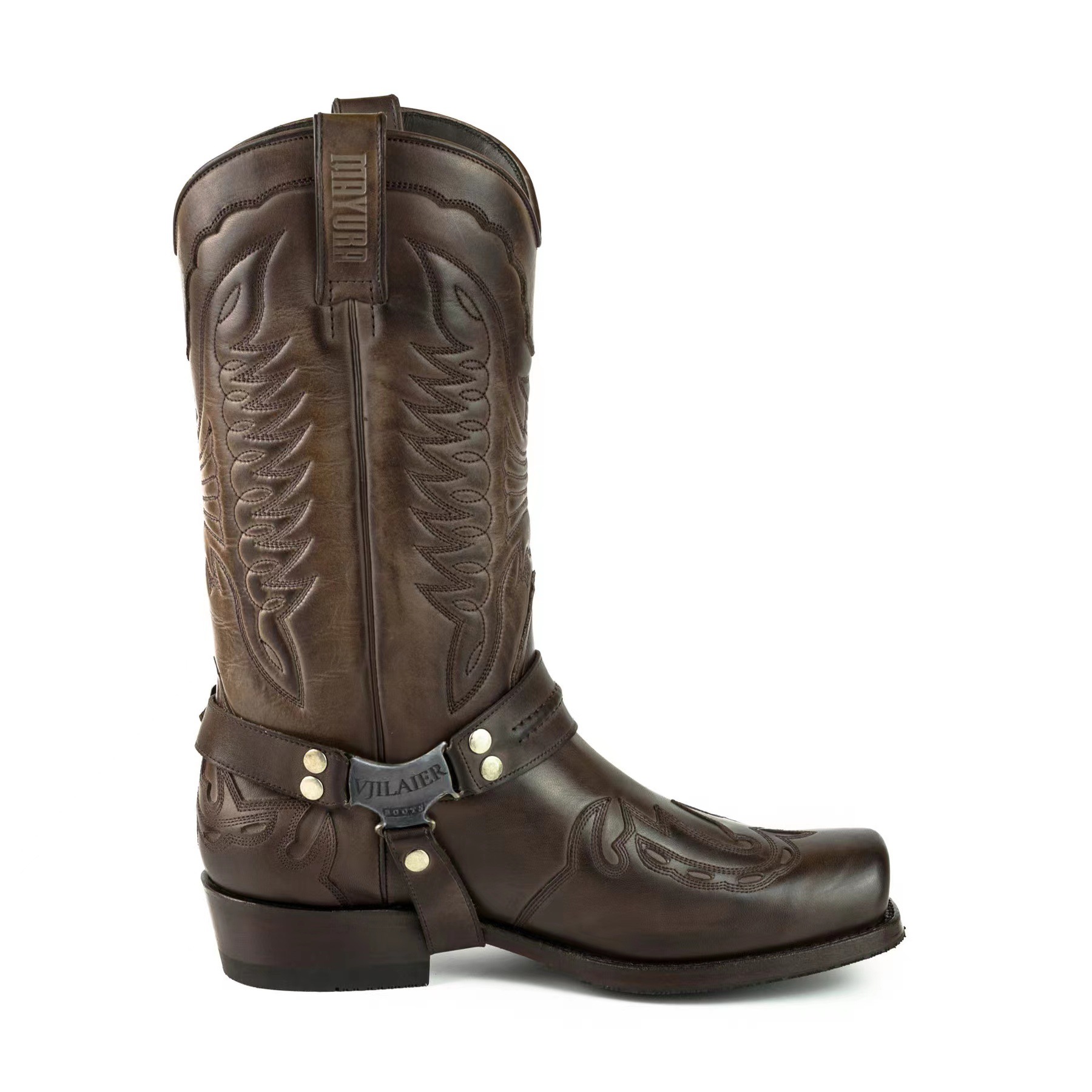 Square Head Buckle Strap Thick Heel Large Neck Mid-calf Boots foto 5